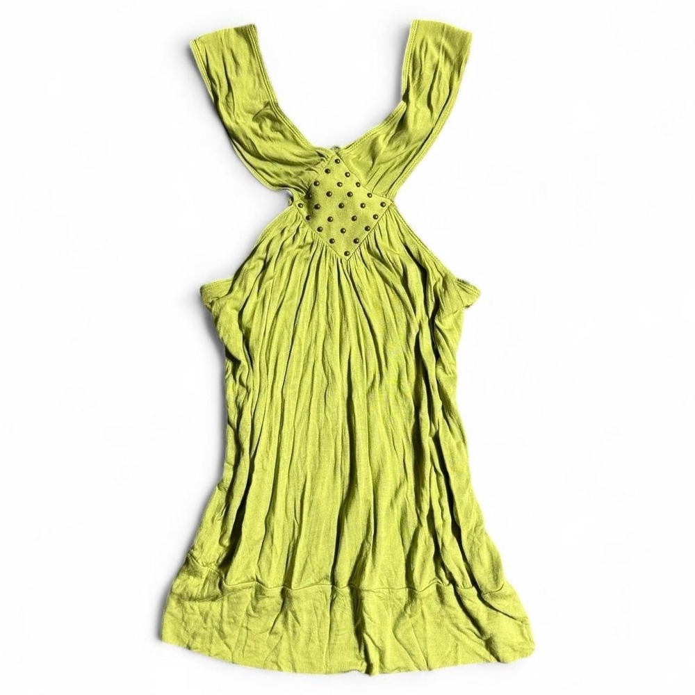 Y2K Green Studded Cross Neck Halter Top Medium